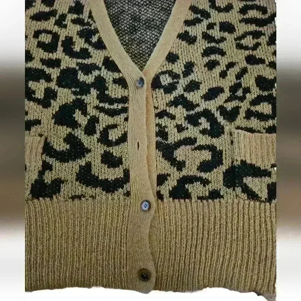 Wildfox Womens Tan Roar Tilly Leopard Print Slouchy Soft Cardigan Sweater S